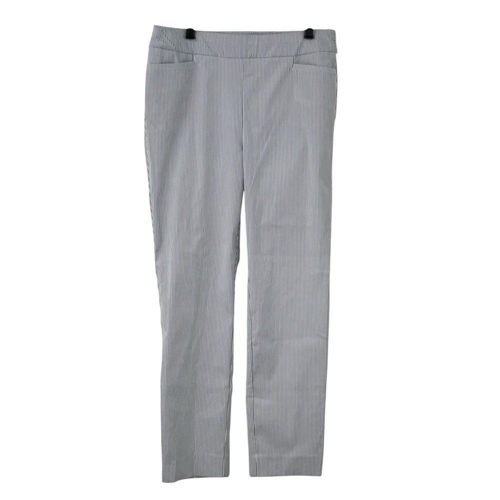 Chico's Pull-0n Tummy Slimming Blue/White Striped Ankle Pants 0.5R/Sm (US 6)‎